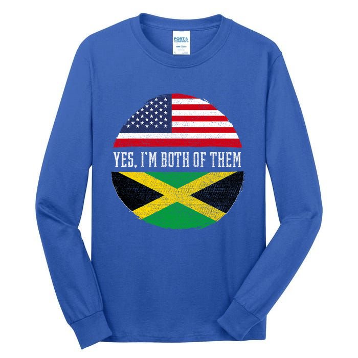 Half American Half Jamaican Usa Flag Jamaica Heritage Dna Tall Long Sleeve T-Shirt