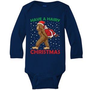 Have A Hairy Christmas Funny Santa Abduction By Bigfoot Cute Gift Baby Long Sleeve Bodysuit