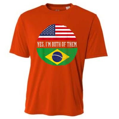 Half American Half Brazilian USA Flag Brazil Heritage DNA Cooling Performance Crew T-Shirt