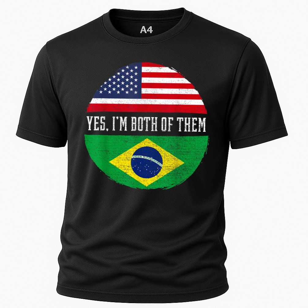 Half American Half Brazilian USA Flag Brazil Heritage DNA Cooling Performance Crew T-Shirt