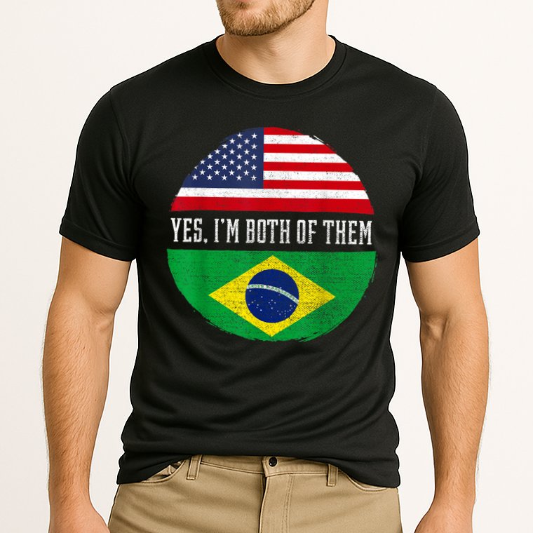 Half American Half Brazilian USA Flag Brazil Heritage DNA Cooling Performance Crew T-Shirt