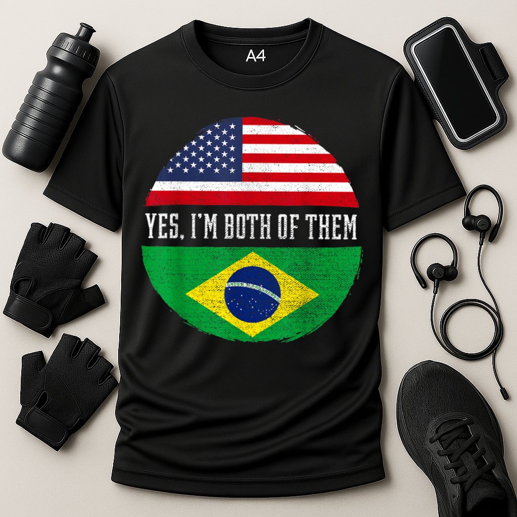 Half American Half Brazilian USA Flag Brazil Heritage DNA Cooling Performance Crew T-Shirt