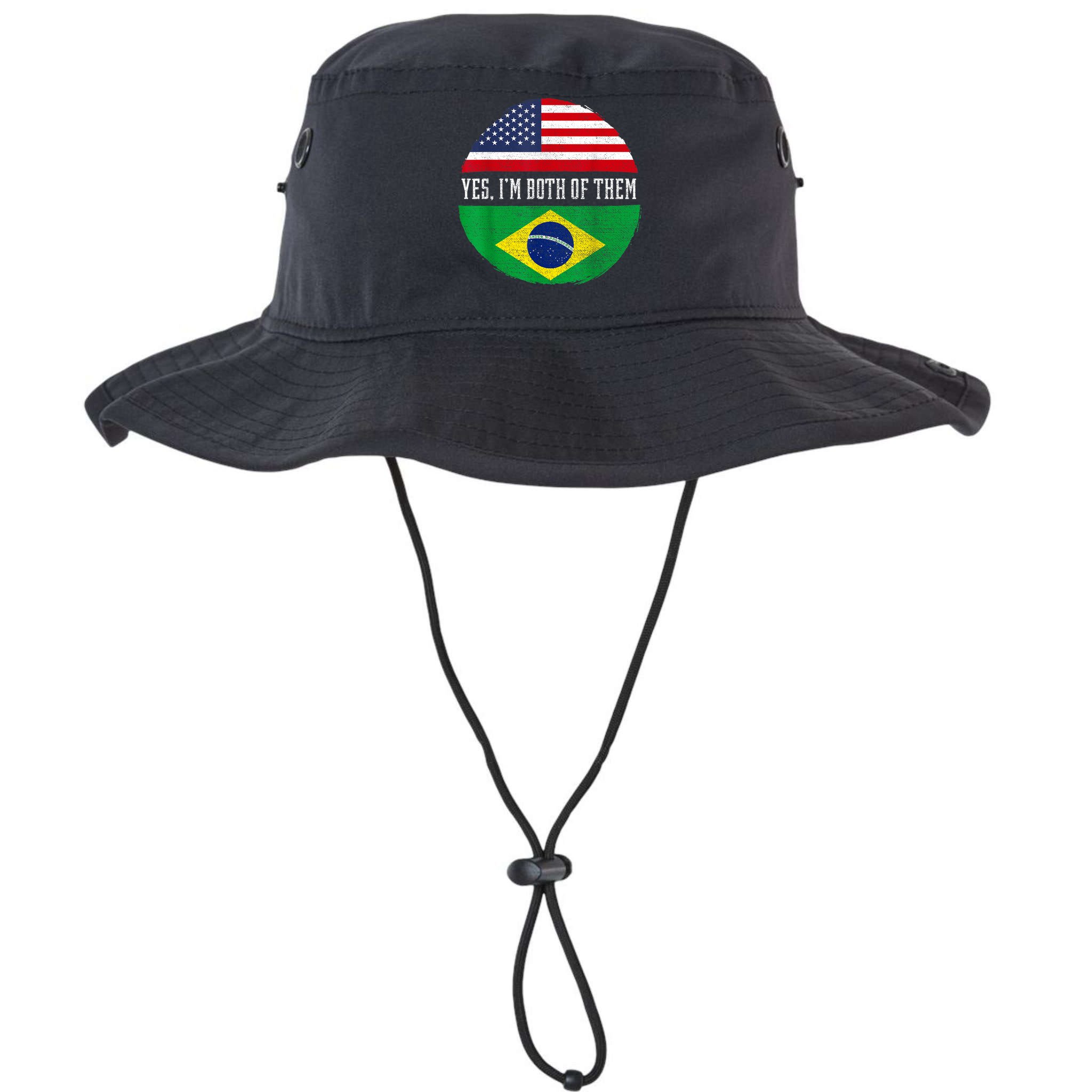 Half American Half Brazilian USA Flag Brazil Heritage DNA Bucket Hat