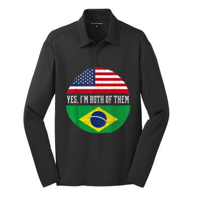 Half American Half Brazilian USA Flag Brazil Heritage DNA Silk Touch Performance Long Sleeve Polo