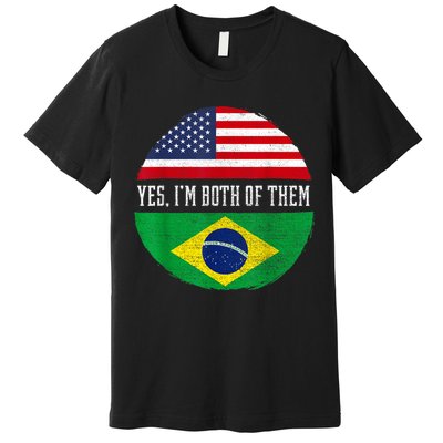 Half American Half Brazilian USA Flag Brazil Heritage DNA Premium T-Shirt