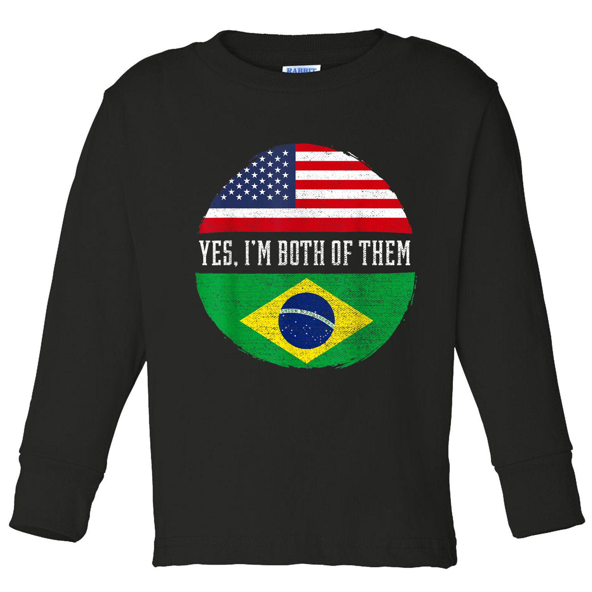 Half American Half Brazilian USA Flag Brazil Heritage DNA Toddler Long Sleeve Shirt