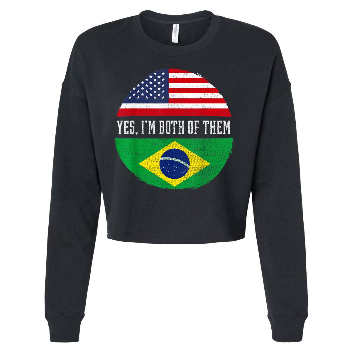 Half American Half Brazilian USA Flag Brazil Heritage DNA Cropped Pullover Crew