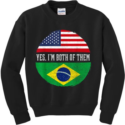 Half American Half Brazilian USA Flag Brazil Heritage DNA Kids Sweatshirt