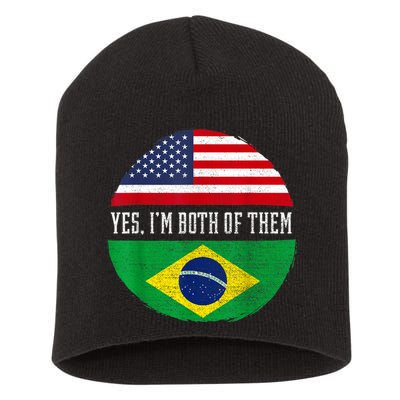 Half American Half Brazilian USA Flag Brazil Heritage DNA Short Acrylic Beanie