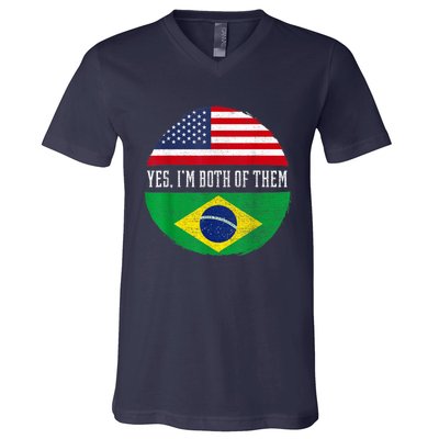 Half American Half Brazilian USA Flag Brazil Heritage DNA V-Neck T-Shirt