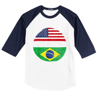 Half American Half Brazilian USA Flag Brazil Heritage DNA Baseball Sleeve Shirt