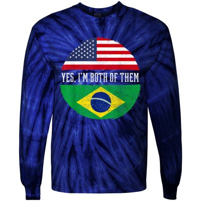 Half American Half Brazilian USA Flag Brazil Heritage DNA Tie-Dye Long Sleeve Shirt