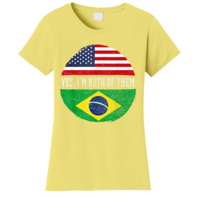 Half American Half Brazilian USA Flag Brazil Heritage DNA Women's T-Shirt