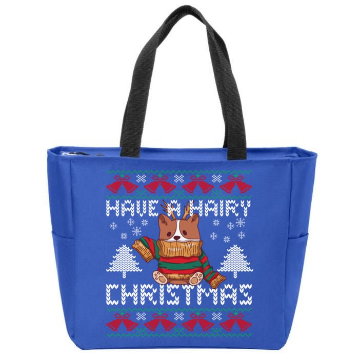 Have A Hairy Christmas Ugly Christmas Sweater Dog Funny Gift Zip Tote Bag