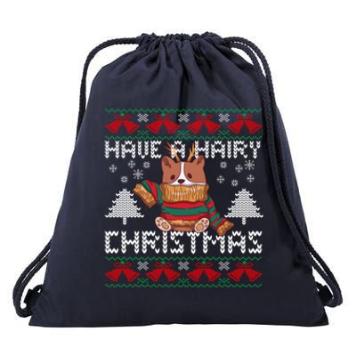 Have A Hairy Christmas Ugly Christmas Sweater Dog Funny Gift Drawstring Bag