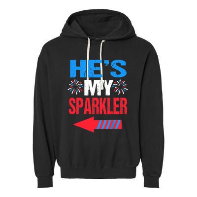 His And Hers 4th Of Julys Couples He's My Sparkler Garment-Dyed Fleece Hoodie