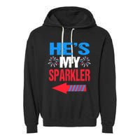His And Hers 4th Of Julys Couples He's My Sparkler Garment-Dyed Fleece Hoodie
