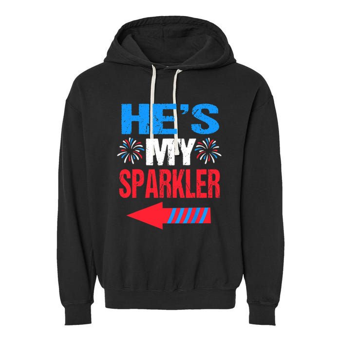 His And Hers 4th Of Julys Couples He's My Sparkler Garment-Dyed Fleece Hoodie