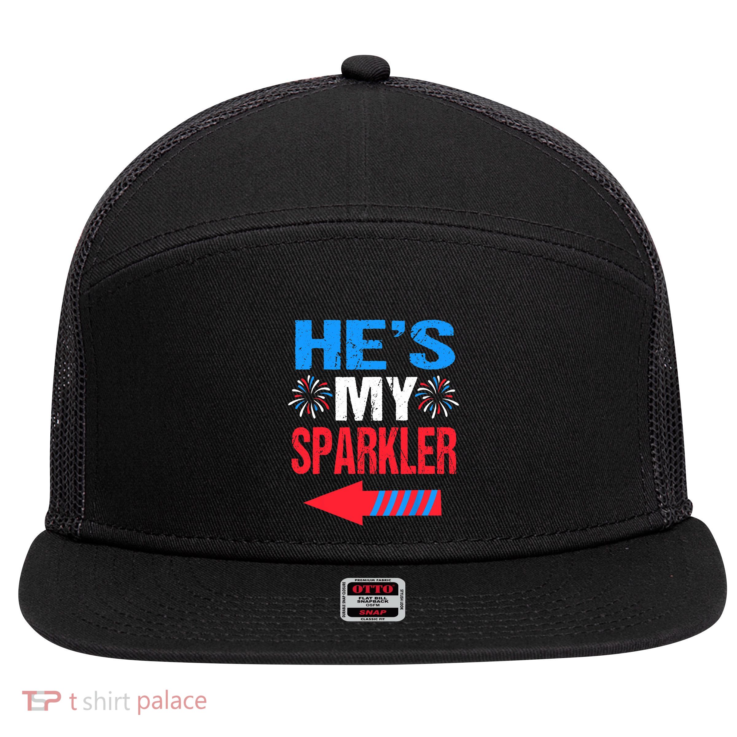 His And Hers 4th Of Julys Couples He's My Sparkler 7 Panel Mesh Trucker Snapback Hat
