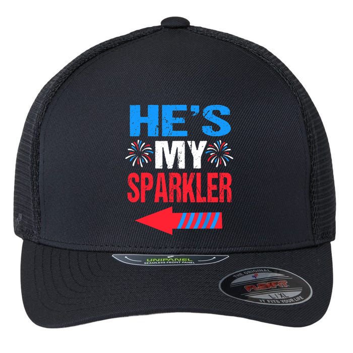 His And Hers 4th Of Julys Couples He's My Sparkler Flexfit Unipanel Trucker Cap