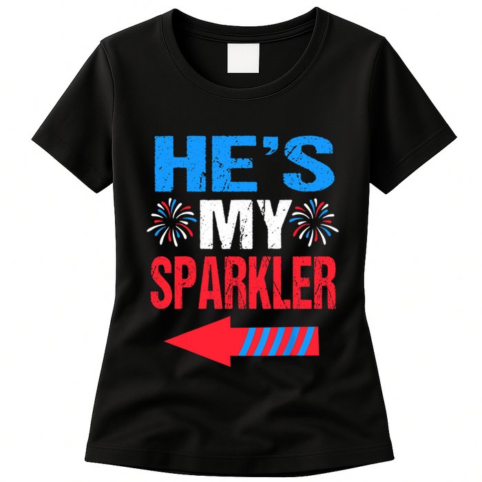 His And Hers 4th Of Julys Couples He's My Sparkler Womens T-Shirt