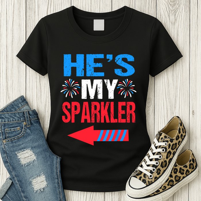 His And Hers 4th Of Julys Couples He's My Sparkler Womens T-Shirt