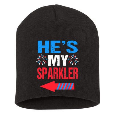 His And Hers 4th Of Julys Couples He's My Sparkler Short Acrylic Beanie
