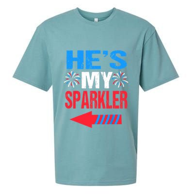 His And Hers 4th Of Julys Couples He's My Sparkler Sueded Cloud Jersey T-Shirt