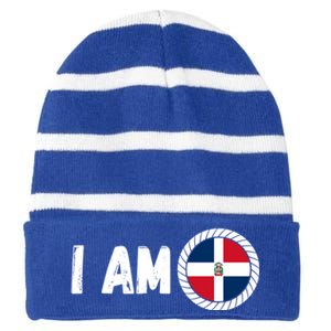 Half American Half Dominican Usa And Dominican Republic Flag Cute Gift Striped Beanie with Solid Band