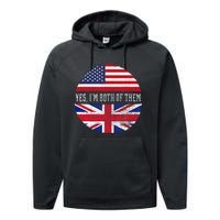 Half American Half British USA Flag United Kingdom Heritage Performance Fleece Hoodie