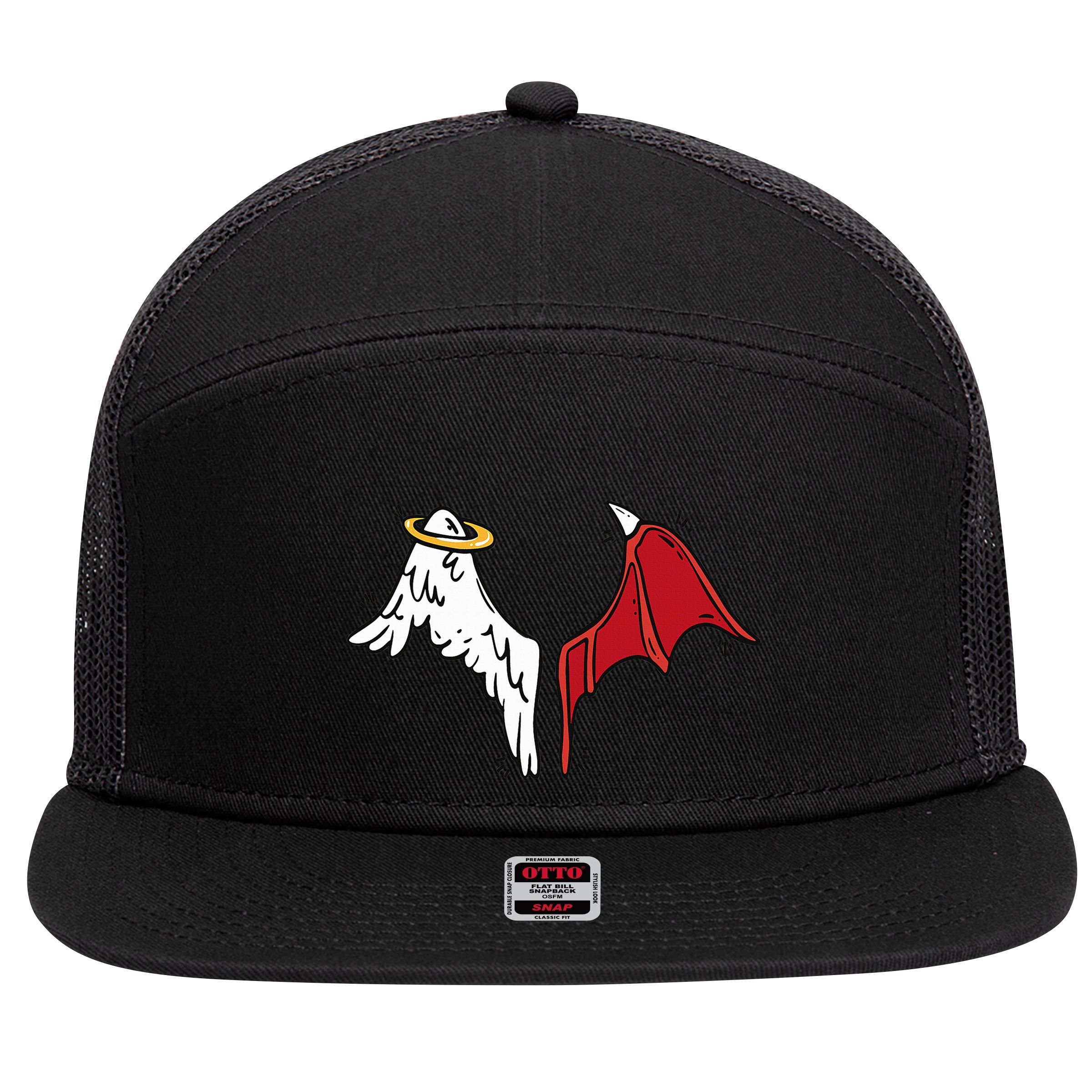 Half Angel Half Demon Wings 7 Panel Mesh Trucker Snapback Hat