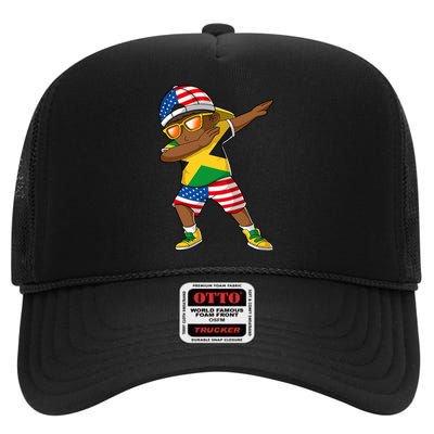 Half American Half Jamaican Jamaica Flag Patriotic High Crown Mesh Back Trucker Hat