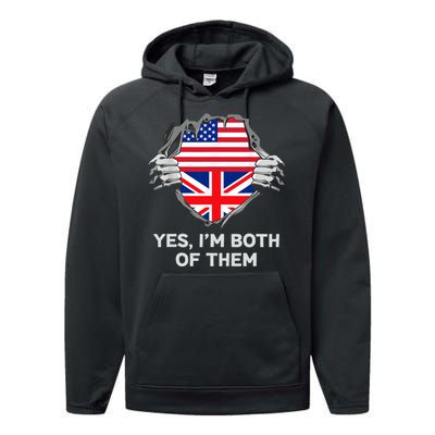 Half American Half British USA England Flag Adult Performance Fleece Hoodie