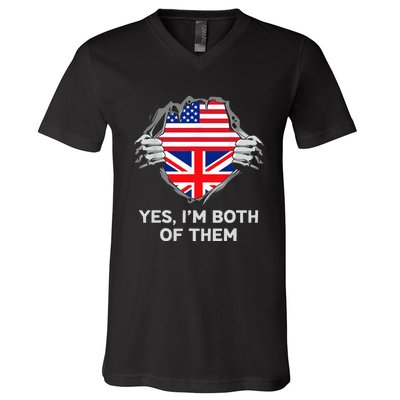 Half American Half British USA England Flag Adult V-Neck T-Shirt