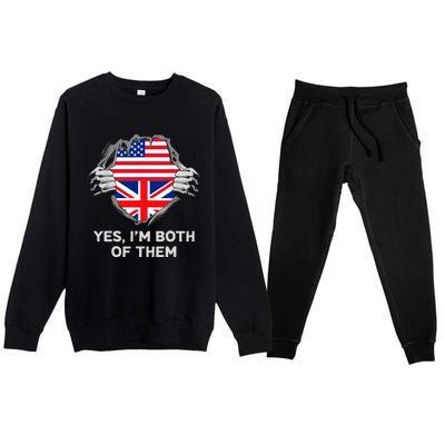 Half American Half British USA England Flag Adult Premium Crewneck Sweatsuit Set