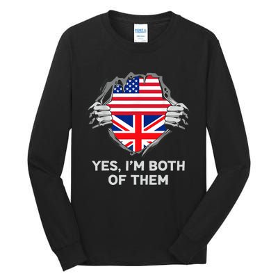 Half American Half British USA England Flag Adult Tall Long Sleeve T-Shirt