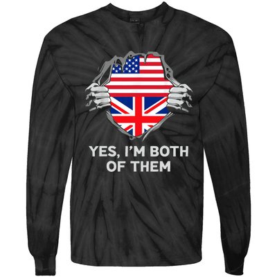 Half American Half British USA England Flag Adult Tie-Dye Long Sleeve Shirt