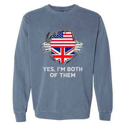 Half American Half British USA England Flag Adult Garment-Dyed Sweatshirt