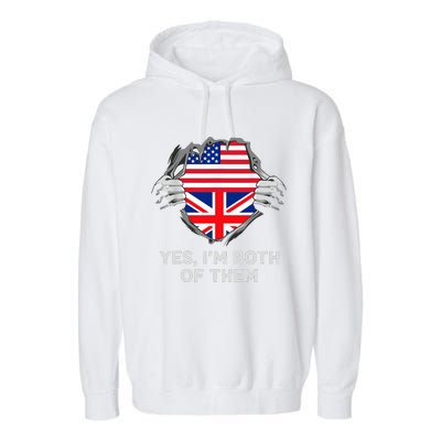 Half American Half British USA England Flag Adult Garment-Dyed Fleece Hoodie