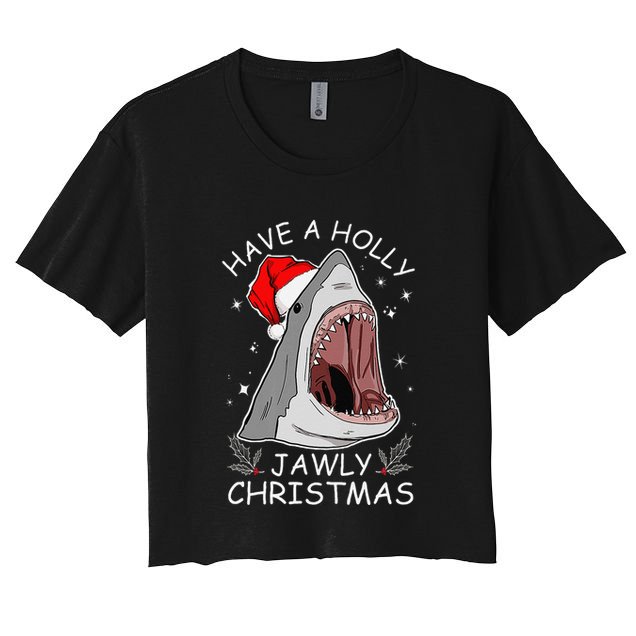 Have A Holly Jawly Christmas Shark Santa Hat Xmas Pajamas Crop Top