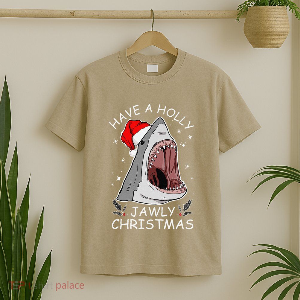 Have A Holly Jawly Christmas Shark Santa Hat Xmas Pajamas T-Shirt