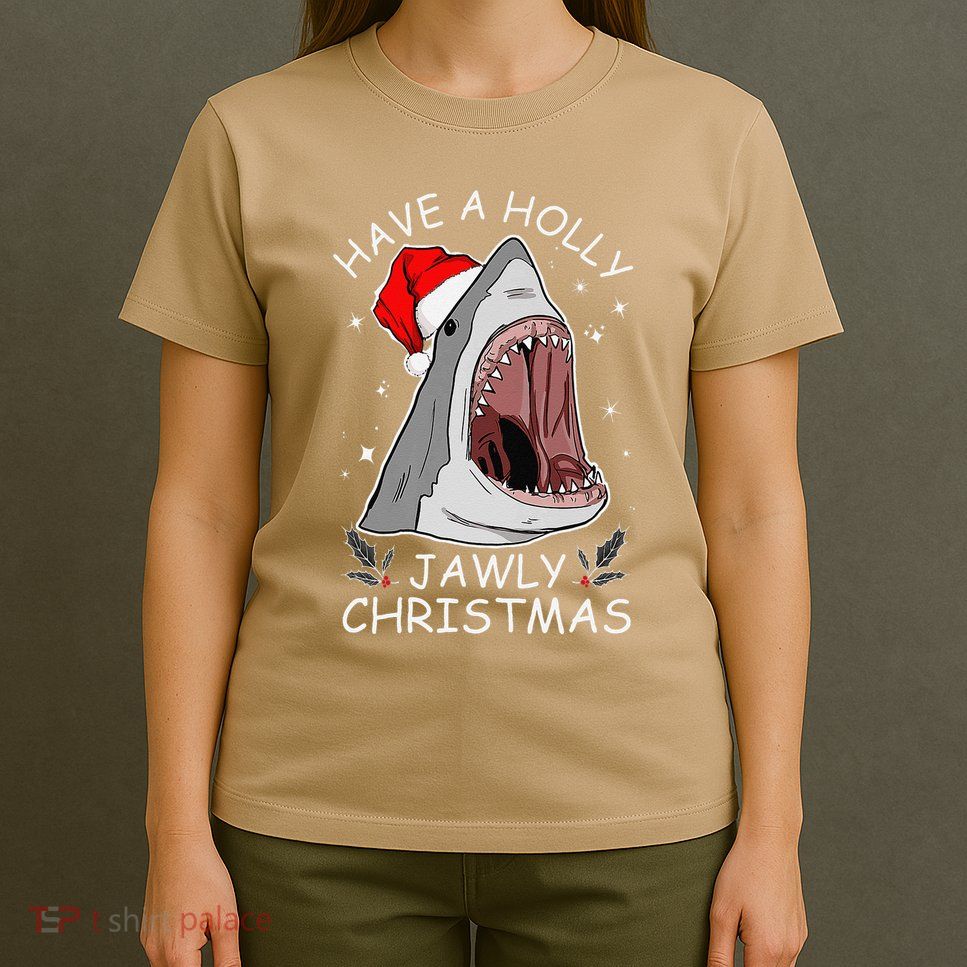 Have A Holly Jawly Christmas Shark Santa Hat Xmas Pajamas T-Shirt