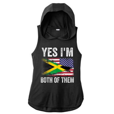 Half American Half Jamaican Usa Flag Jamaica Heritage Dna Ladies PosiCharge Tri-Blend Wicking Draft Hoodie Tank