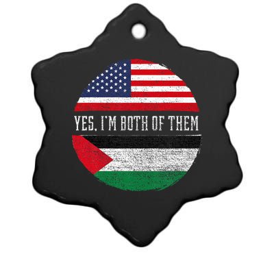 Half American Half Palestinian USA Flag Palestine Heritage Ceramic Star Ornament