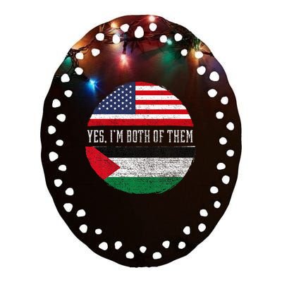 Half American Half Palestinian USA Flag Palestine Heritage Ceramic Oval Ornament