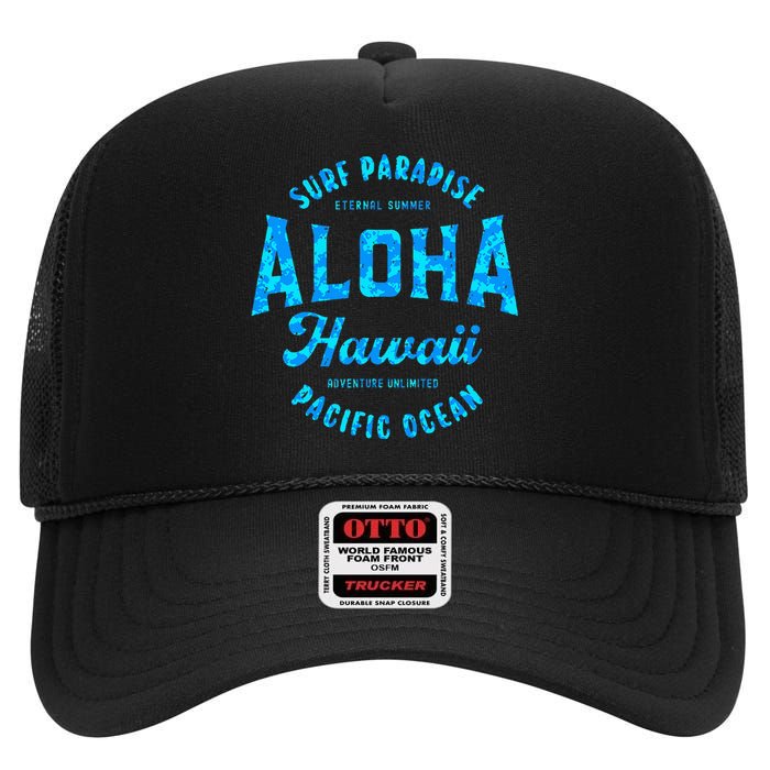 Hawaii Aloha Hawaiian Retro Throwback Souvenir High Crown Mesh Back Trucker Hat