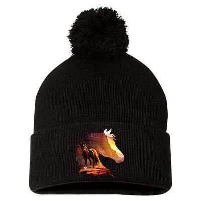 Horse Art Horse Lover Horse Riding Lover Pom Pom 12in Knit Beanie