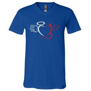 Half Angel Half Demon Heart Love Valentines Day Gift V-Neck T-Shirt