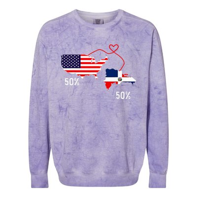 Half American Half Dominican Flag Combined Rd Usa Pride Colorblast Crewneck Sweatshirt