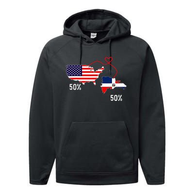 Half American Half Dominican Flag Combined Rd Usa Pride Performance Fleece Hoodie